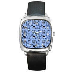 Dog Pattern Blue Square Metal Watch