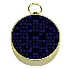 Neon Oriental Characters Print Pattern Gold Compasses by dflcprintsclothing