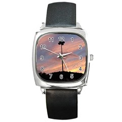Parking Lot Sunset Square Metal Watch