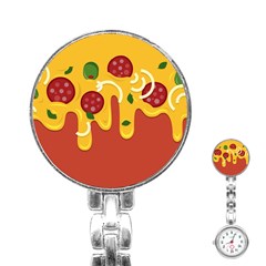 Pizza Topping Funny Modern Yellow Melting Cheese And Pepperonis Stainless Steel Nurses Watch by genx