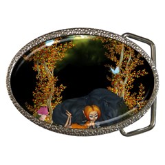 Cute Fairy With Awesome Wolf In The Night Belt Buckles by FantasyWorld7