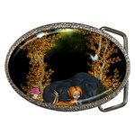 Cute fairy with awesome wolf in the night Belt Buckles Front
