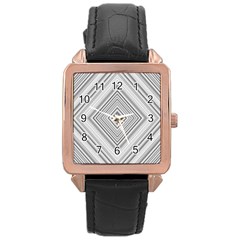 Black White Grey Pinstripes Angles Rose Gold Leather Watch  by HermanTelo