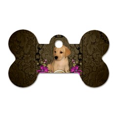 Cute Little Puppy With Flowers Dog Tag Bone (one Side) by FantasyWorld7