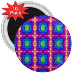 Groovy Blue Pink Yellow Square Pattern 3  Magnets (10 Pack) 