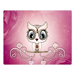 Cute Little Owl With Hearts Double Sided Flano Blanket (large) 