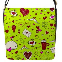 Valentin s Day Love Hearts Pattern Red Pink Green Flap Closure Messenger Bag (s) by EDDArt