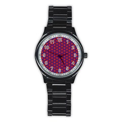 Blue Pattern Texture Stainless Steel Round Watch by HermanTelo