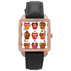 Chocolate Cake Muffin Rose Gold Leather Watch 