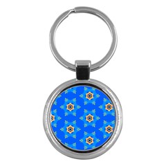Pattern Backgrounds Blue Star Key Chain (round) by HermanTelo