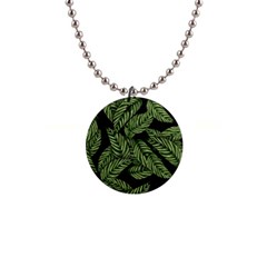Leaves Black Background Pattern 1  Button Necklace by Simbadda