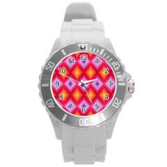 Texture Surface Orange Pink Round Plastic Sport Watch (l)