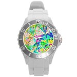 Design Background Concept Fractal Round Plastic Sport Watch (L) Front