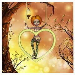 Cute Fairy  On A Swing Made By A Heart Wooden Puzzle Square by FantasyWorld7