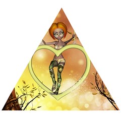 Cute Fairy  On A Swing Made By A Heart Wooden Puzzle Triangle by FantasyWorld7