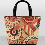 Pop Art Paisley Flowers Ornaments Multicolored 4 Background Solid Dark Red Bucket Bag Back