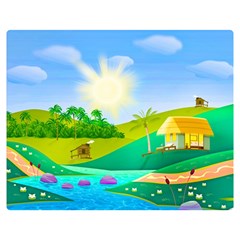 Tropical Resort Huts Lake River Double Sided Flano Blanket (medium) 