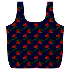 Red Roses Dark Blue Full Print Recycle Bag (xl) by snowwhitegirl