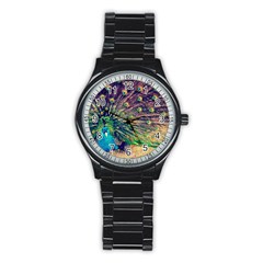 Bird Biology Fauna Material Chile Peacock Plumage Feathers Symmetry Vertebrate Peafowl Stainless Steel Round Watch by Vaneshart