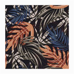 Trend Seamless Pattern With Colorful Tropical Leaves Plants Brown Background Medium Glasses Cloth (2 Sides)