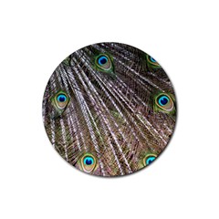 Peacock Feathers Pattern Colorful Rubber Coaster (round) 