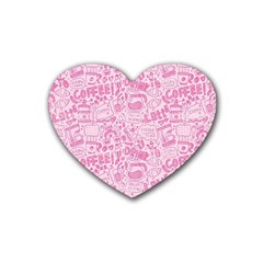 Coffee Pink Rubber Coaster (heart)  by Amoreluxe