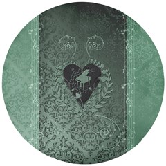 Elegant Heart With Piano And Clef On Damask Background Wooden Puzzle Round by FantasyWorld7