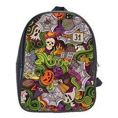 Halloween Doodle Vector Seamless Pattern School Bag (large) by Sobalvarro