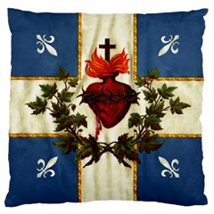 Quebec Flag Drapeau Québec Patriote Carillon Sacré-coeur Christian Catholic Old Vintage With Fleurs De Lys Large Cushion Case (one Side)