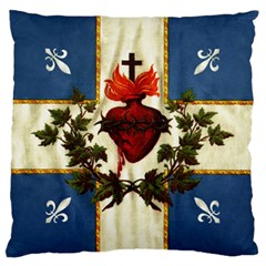 Quebec Flag Drapeau Québec Patriote Carillon Sacré-coeur Christian Catholic Old Vintage With Fleurs De Lys Large Flano Cushion Case (two Sides)