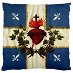 Quebec flag drapeau Québec Patriote Carillon Sacré-Coeur Christian Catholic old vintage with fleurs de lys Large Flano Cushion Case (Two Sides) Back