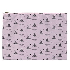 Gadsden Flag Don t Tread On Me Light Pink And Black Pattern With American Stars Cosmetic Bag (xxl) by snek