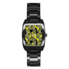 Seamless Pattern Background  Gold Yellow Black Stainless Steel Barrel Watch by Vaneshart