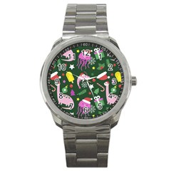 Colorful Funny Christmas Pattern Sport Metal Watch by Vaneshart
