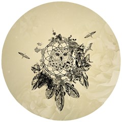 Owl On A Dreamcatcher Wooden Puzzle Round by FantasyWorld7