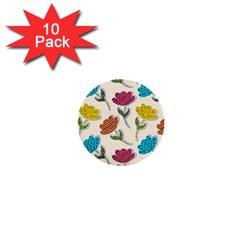 Pattern With Paper Tulips 1  Mini Buttons (10 Pack) 
