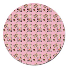 Robin Art Pink Pattern Magnet 5  (round)