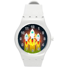 Rocket Take Off Missiles Cosmos Round Plastic Sport Watch (m)
