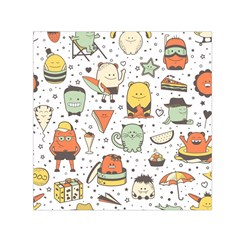 Funny Seamless Pattern With Cartoon Monsters Personage Colorful Hand Drawn Characters Unusual Creatu Small Satin Scarf (square)