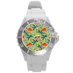 Cute Colorful Dinosaur Seamless Pattern Round Plastic Sport Watch (L) Front