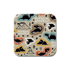 Seamless Pattern With Dinosaurs Silhouette Rubber Square Coaster (4 Pack) 