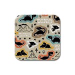 Seamless Pattern With Dinosaurs Silhouette Rubber Square Coaster (4 pack)  Front
