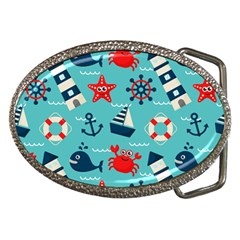 Seamless Pattern Nautical Icons Cartoon Style Belt Buckles