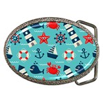 Seamless Pattern Nautical Icons Cartoon Style Belt Buckles Front