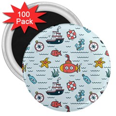 Cartoon Nautical Seamless Background 3  Magnets (100 Pack)