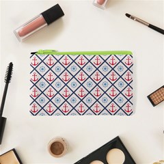 Seamless Pattern With Cross Lines Steering Wheel Anchor Cosmetic Bag (xs)