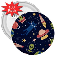Seamless Pattern With Funny Aliens Cat Galaxy 3  Buttons (100 Pack) 