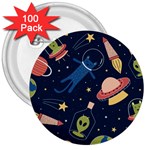 Seamless Pattern With Funny Aliens Cat Galaxy 3  Buttons (100 pack)  Front