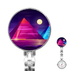 Egyptian Pyramids Night Landscape Cartoon Stainless Steel Nurses Watch
