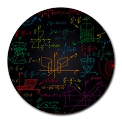 Mathematical Colorful Formulas Drawn By Hand Black Chalkboard Round Mousepads by Vaneshart